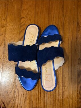 FS/NY brand  Blue Scalloped Double-Strap Slide Sandals